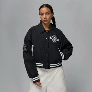 NEW Jordan Brooklyn Women's Therma-FIT Varsity Jacket Wmns Sz M HV0403-010 Black